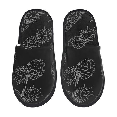 Balery White Pineapples Slient Indoor Furry Fleece Comfort House Shoes Soft Non-Slip Home Shoes Cotton slippers House Slippers-- Medium