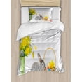 thumbnail image 1 of Easter Bunny Duvet Cover Set Twin Size, Vivid Yellow Flowers Grey Holiday Rabbit Dyed Easter Eggs in a Basket Photo, 2 Piece Bedding Set with 1 Pillow Sham, Multicolor, by Ambesonne, 1 of 3