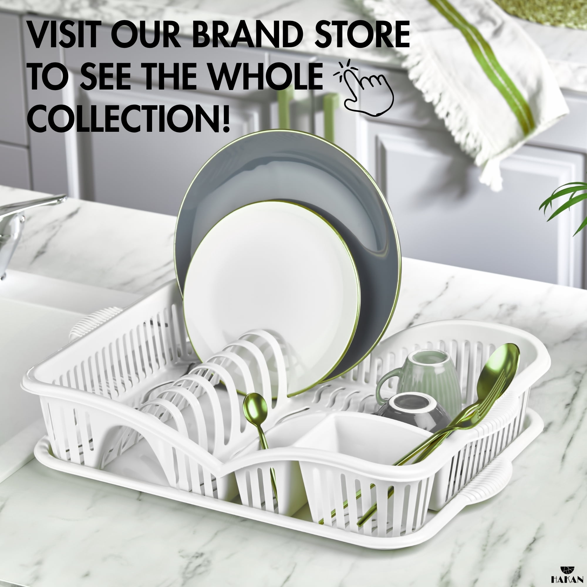 Hakan Dish Drying Rack with Drainboard & Cutlery Holder, Plastic, 17.9x12.5x3.7”