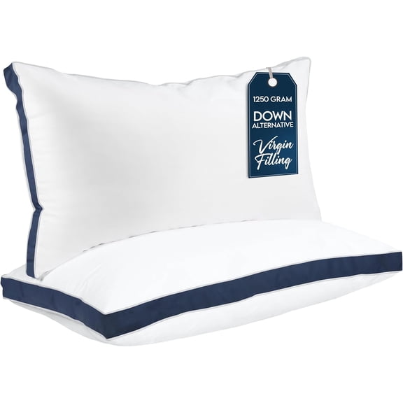 Bed Pillows for Sleeping King Size (Navy), Set of 2, Cooling Hotel Quality, Gusseted Pillow for Back, Stomach or Side Sleepers