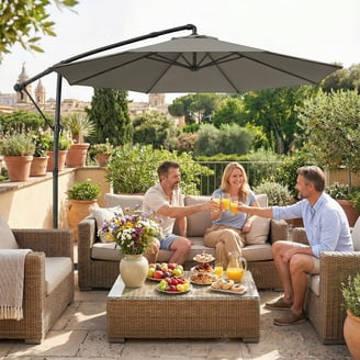 coral coast 8.5 ft square offset patio umbrella Tangkula 8x8 with Base Included, Cantilever Outdoor Umbrella with 360 Degree Rotation, Crank Handle, Sandbags, 8 Ribs for Pool Deck Garden Backyard : Patio, Lawn & Garden duty metal ribs provide strong reliable support built to last Premium polyester canopy offers lasting protection for daily outdoor use Weighted cross base with 2 sandbags holds up to 116 lbs Double Tangkula 8x8 FT Solar Patio