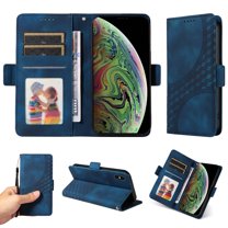ELEHOLD For iPhone XR Leather Wallet Phone Case, Embossed Diamond Folio Flip Cover, Card Holder Cash Slot, Stand Support, Wrist Strap Lanyard -Blue