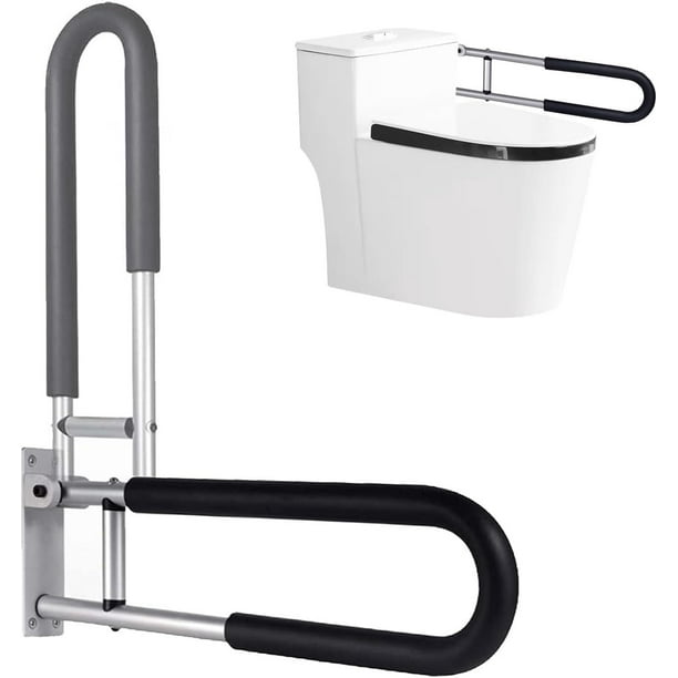 Barras De Seguridad, Plegable Pasamanos Abatibles para Inodoro Barra, Aluminio Barandilla de Seguridad para Baño, Agarraderas para Baño Adulto Mayor, Agarre para Bañera o Ducha Discapacitados