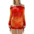 thumbnail image 2 of LEKWK 3 Piece Swimsuits for Women with Cover Up Long Sleeve Sheer Knitted Dress Halter Bikini Top Tie Side Bottom Boho Summer Vacation Beach Swimwear, 2 of 8