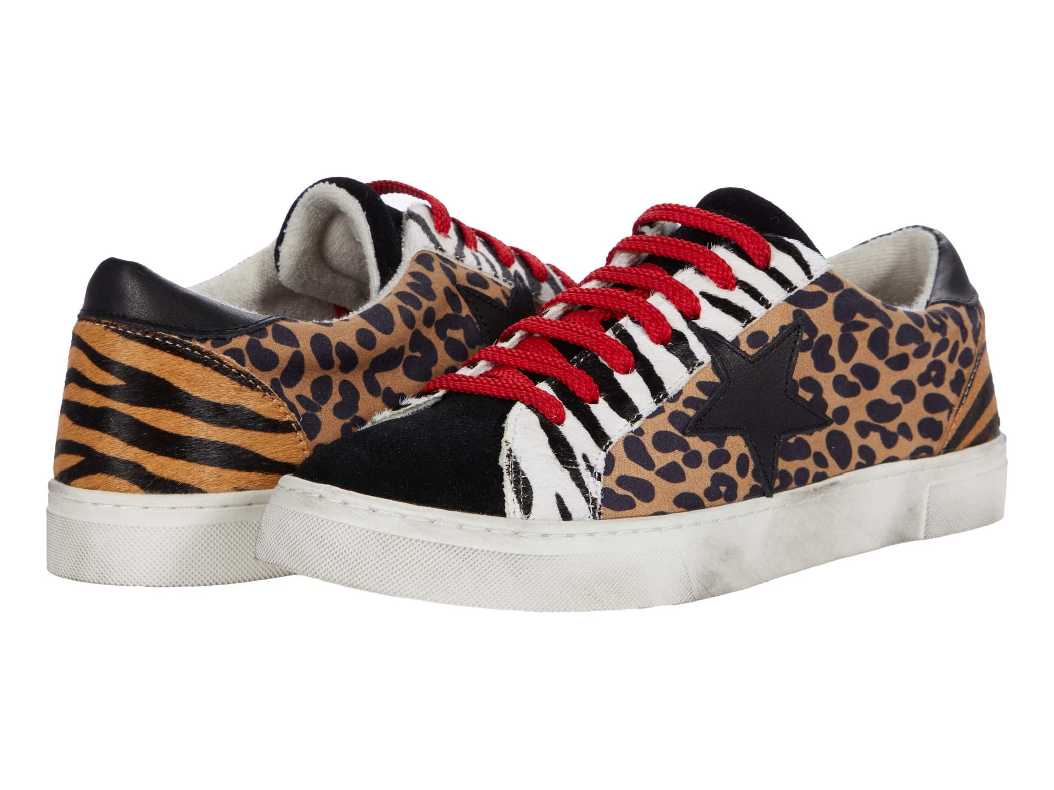 STEVEN BY Steve Madden Rubie Low Top Star Shoes Red Lace up Sneaker Leopard  (, ANIMAL) 