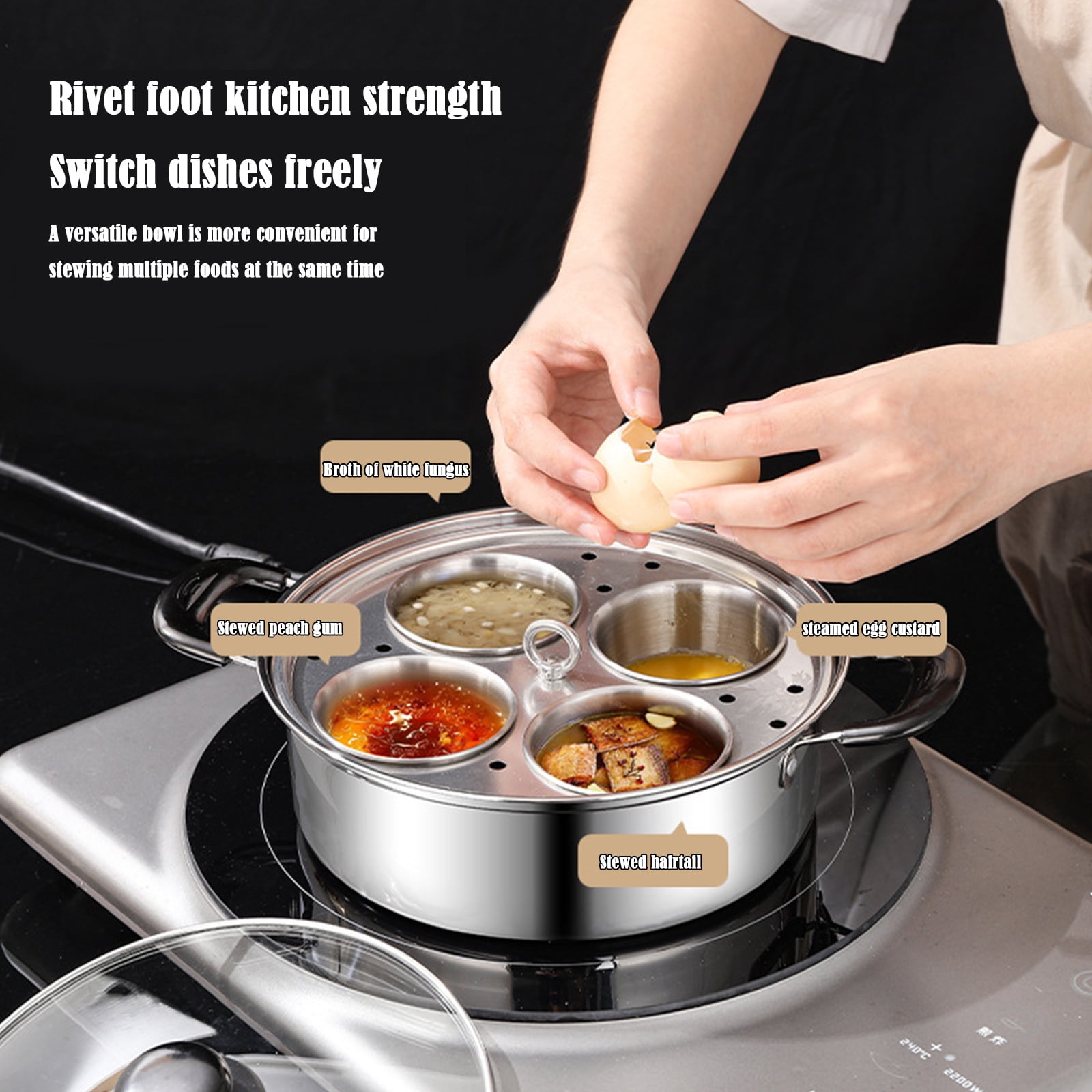 Egg Poacher Pan Nonstick 4 Eggs, Stainless Steel Poached Egg Maker Pot Egg Poaching Pan, Poached Egg Cooker Pot Multipurpose Stovetop Egg Poacher Pot for Multiple Stove Types