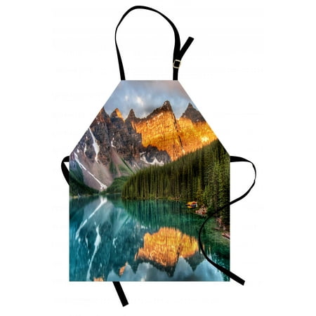 Nature Apron Moraine Lake Canadian Mountain Range with Creek Pine Forest Mother Earth Scenery, Unisex Kitchen Bib Apron with Adjustable Neck for Cooking Baking Gardening, Multicolor, by