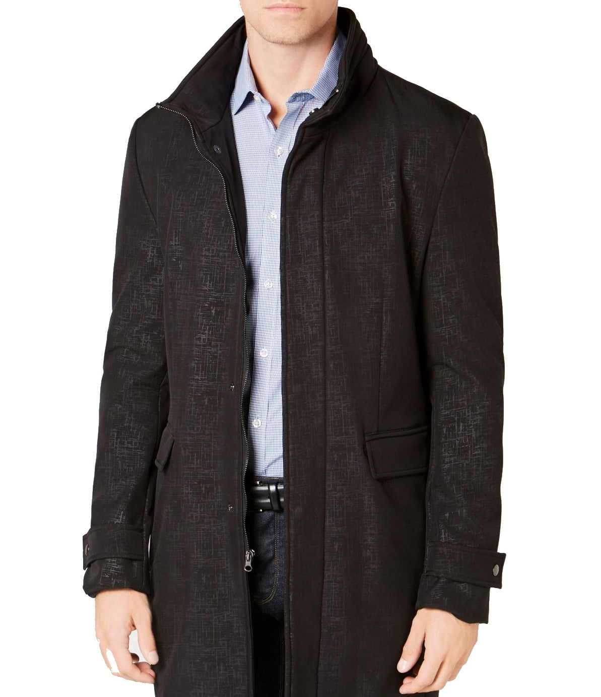 DKNY Mens SlimFit Geometric Pattern Raincoat 42 Short Black Walmart