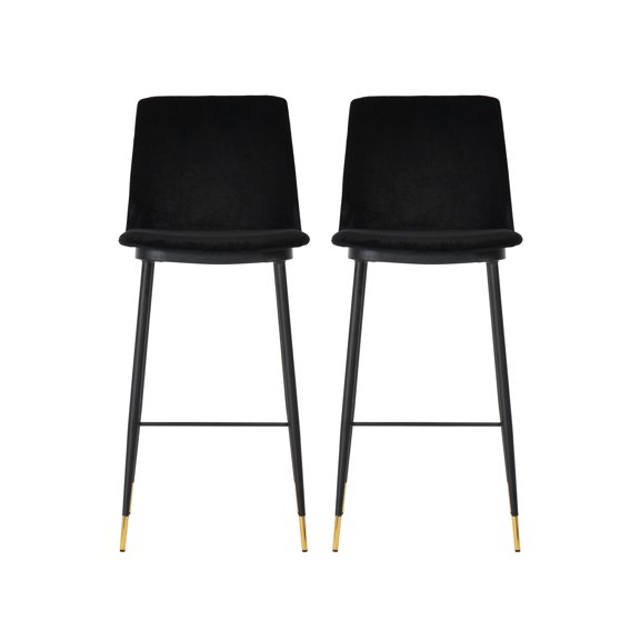 TOV Furniture Evora Black Velvet Counter Stool With Gold-Tipped Legs (Set of 2)