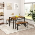 thumbnail image 3 of Dining Table with 2 Bench, Space Saving Dining Table Set, Modern Soho Dining Set with Metal Frame, Farmhouse Style Dining Room Furniture Set for 6 Persons, Easy Assembly for Kitchen Coffee Shop, B1187, 3 of 9