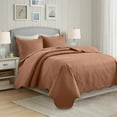 thumbnail image 2 of IR Imperial Rooms 3Pc-Embossed Bedspread Soft Microfiber Floral Modern Quilt Set Lightweight Queen Peach, 2 of 9