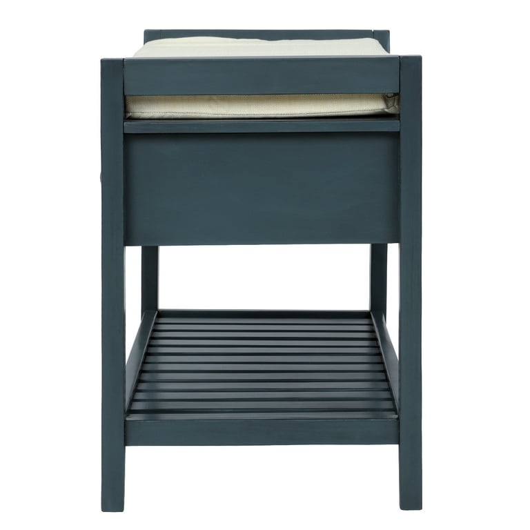 Entryway Storage Bench with Cushioned Seat, Shoe Rack and Drawers Antique  Navy-ModernLuxe