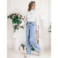 thumbnail image 5 of Oyyn Girls Baggy Fit Bow Embroidered Jeans Wide Leg High Elastic Waisted Straight Pants Y2K Tween Skater Streetwear, 5 of 8