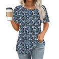 thumbnail image 2 of Womens Short Sleeve T-Shirts Plus Size Summer Tops with Sleeves Women's New Short Sleeve Round Neck Pullover Chest Pleated Casual Blouses Print Top, 2 of 6