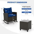 thumbnail image 3 of Gymax Set of 3 Wicker Rocking Set Patio w/ Tempered Glass Table & Soft Cushions Navy, 3 of 10