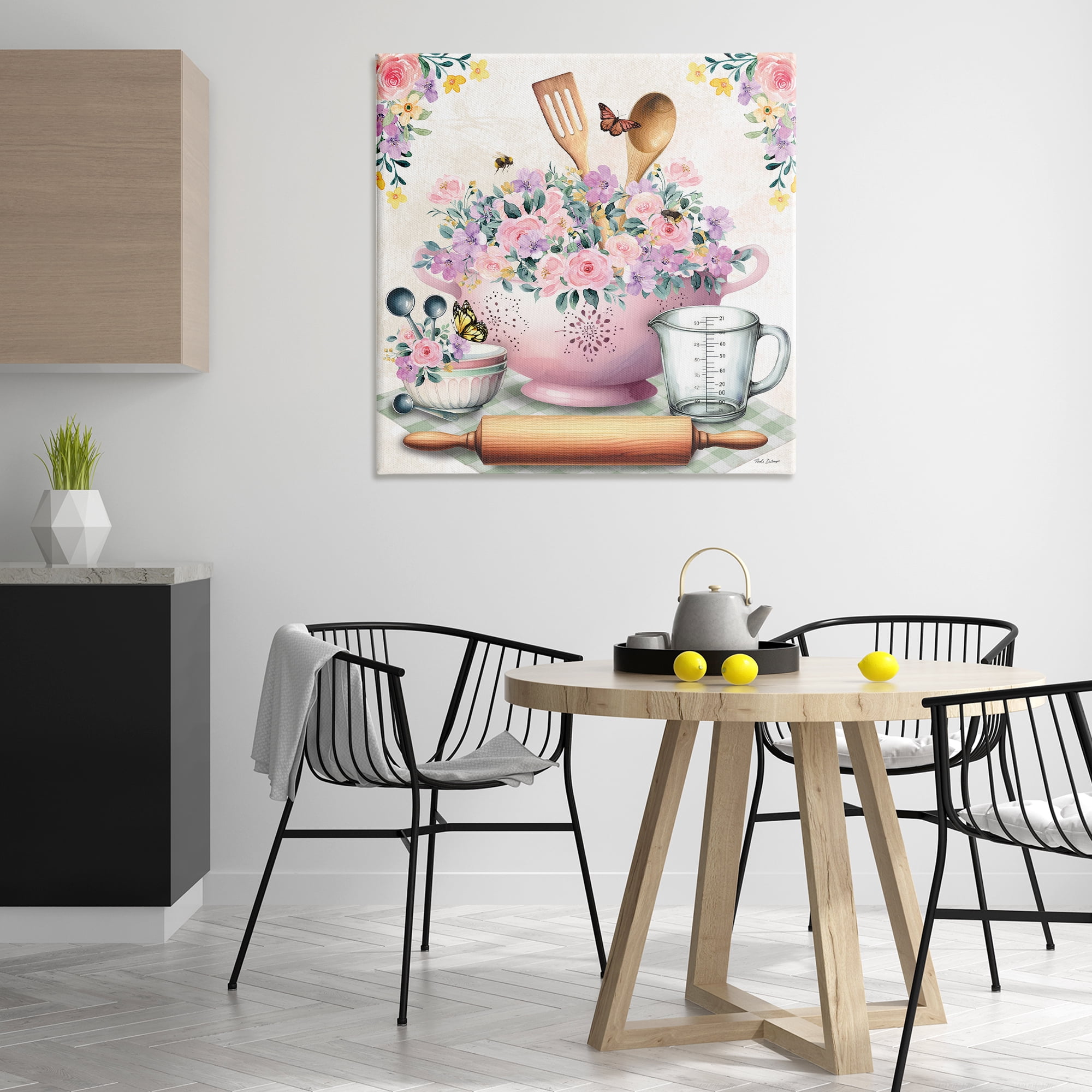 Stupell Industries Pink Florals & Utensils Food & Beverage Painting Wrapped Canvas Art Print Wall Art, 36 x 36