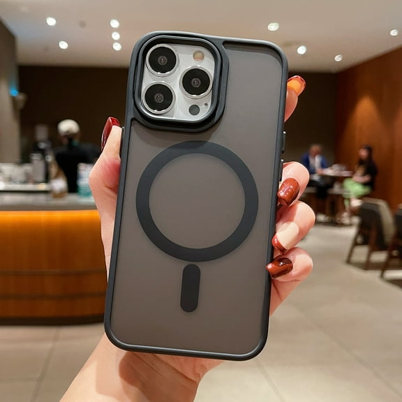 Slim Magnetic Case for iPhone 15, Built-in Magnets Compatible with MagSafe Charging, Translucent Skin-Feel Matte Frosted Back Anti-Scratch Phone Cover for iPhone 15, Black