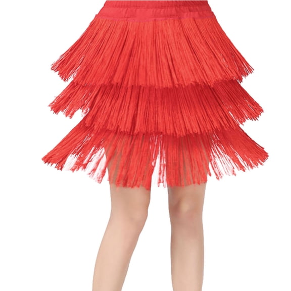 TBWNWG Girls Dance Skirt with Elegant Tassel Fringe for Latin Ballroom Performance and Practice Layered,Size 3-4 Years