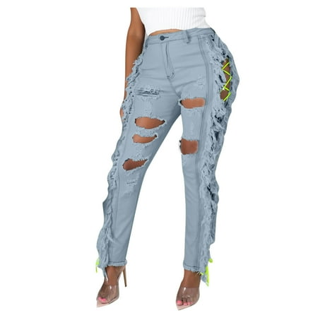 

Womens Casual High Waist Slim Button Up Skinny Ripped Hole Denim Jeans plus Size Womens Scrub Pants plus Size Woman Dress Pants Lady plus Size Pants Womens plus Size Tall Pajama Pants 4x plus Size