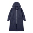 thumbnail image 4 of felwors Women's Long Sleeve Longline Zip-Up French Terry Hoodie Oversized Tunic Sweatshirt for Fall Casual Navy for Size L, 4 of 5