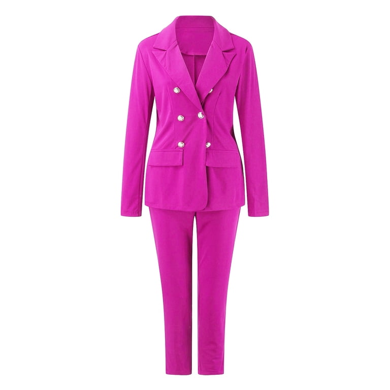 pink women's dress pants suits Bmisegm Women Solid Long Sleeved Suit Pockets Trousers Pants Suit Elegant Suit Pants Sets Hot Pink S, Women's, Size: Small