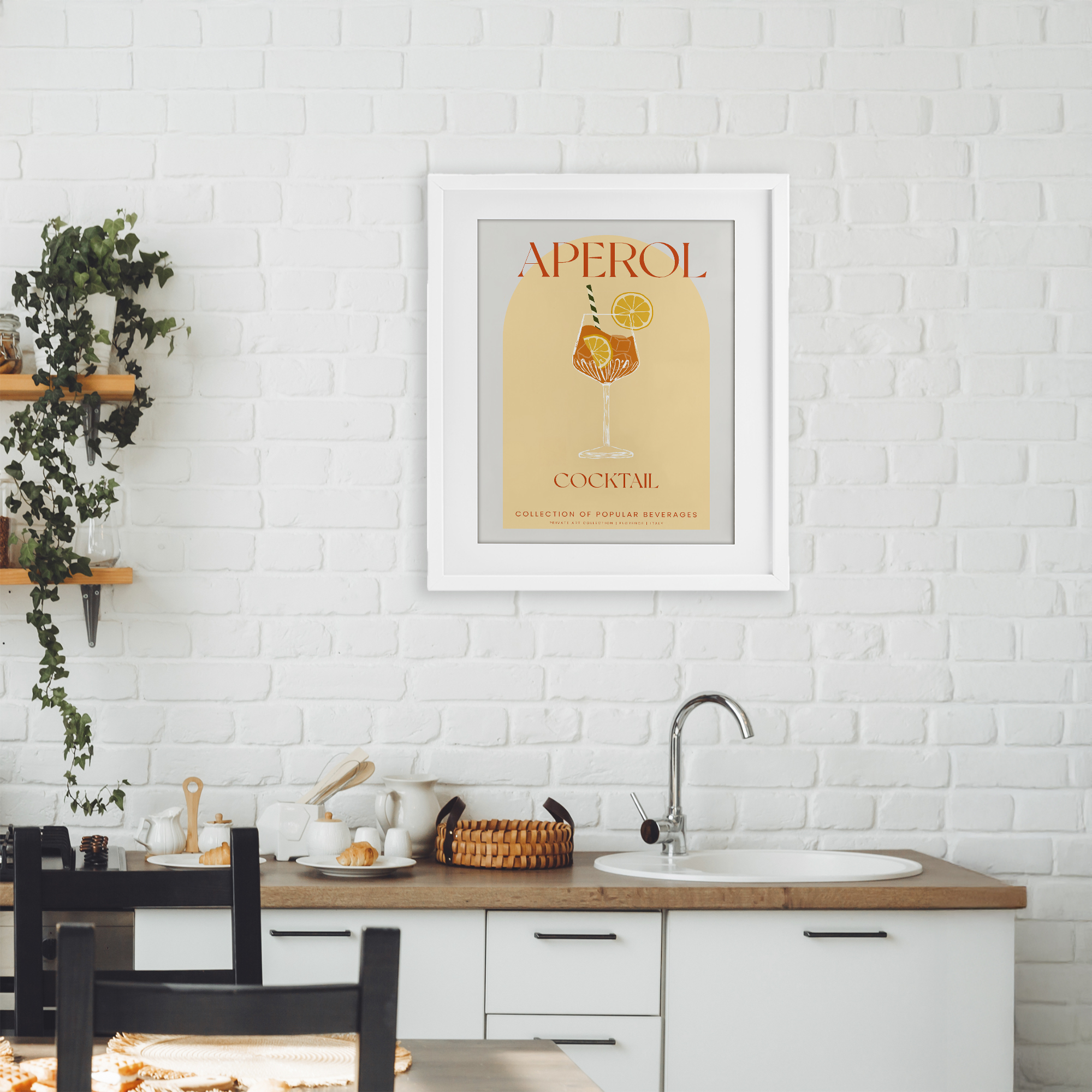 Stylish Retro Aperol Cocktail White Framed Print Under Glass, design by Lil' Rue