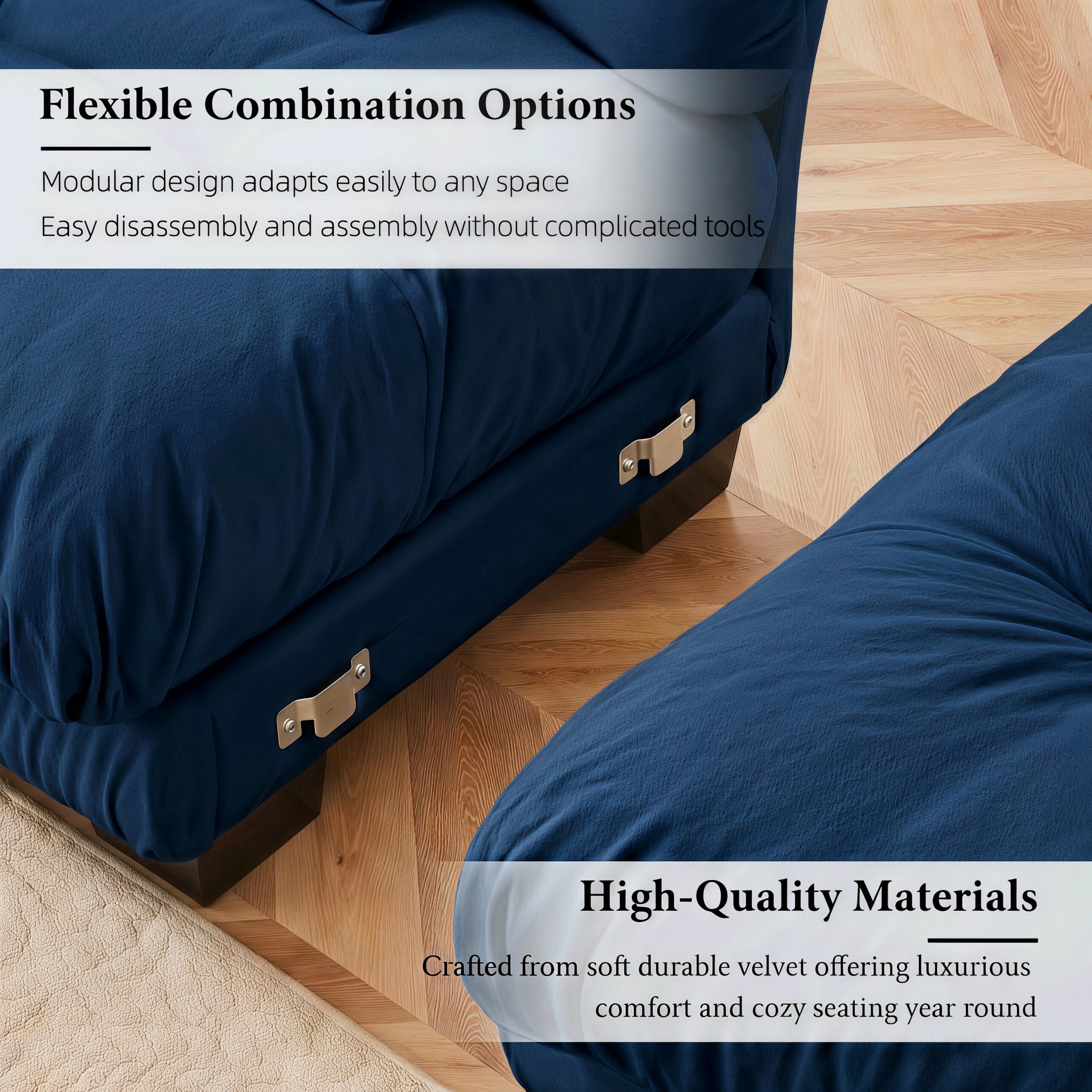 Amuille 93.7" Modular Sectional Sofa Velvet U Shaped Cloud Couch with 2 Movable Ottomans, Deep Seat Couch for Living Room, with Pillows, Blue