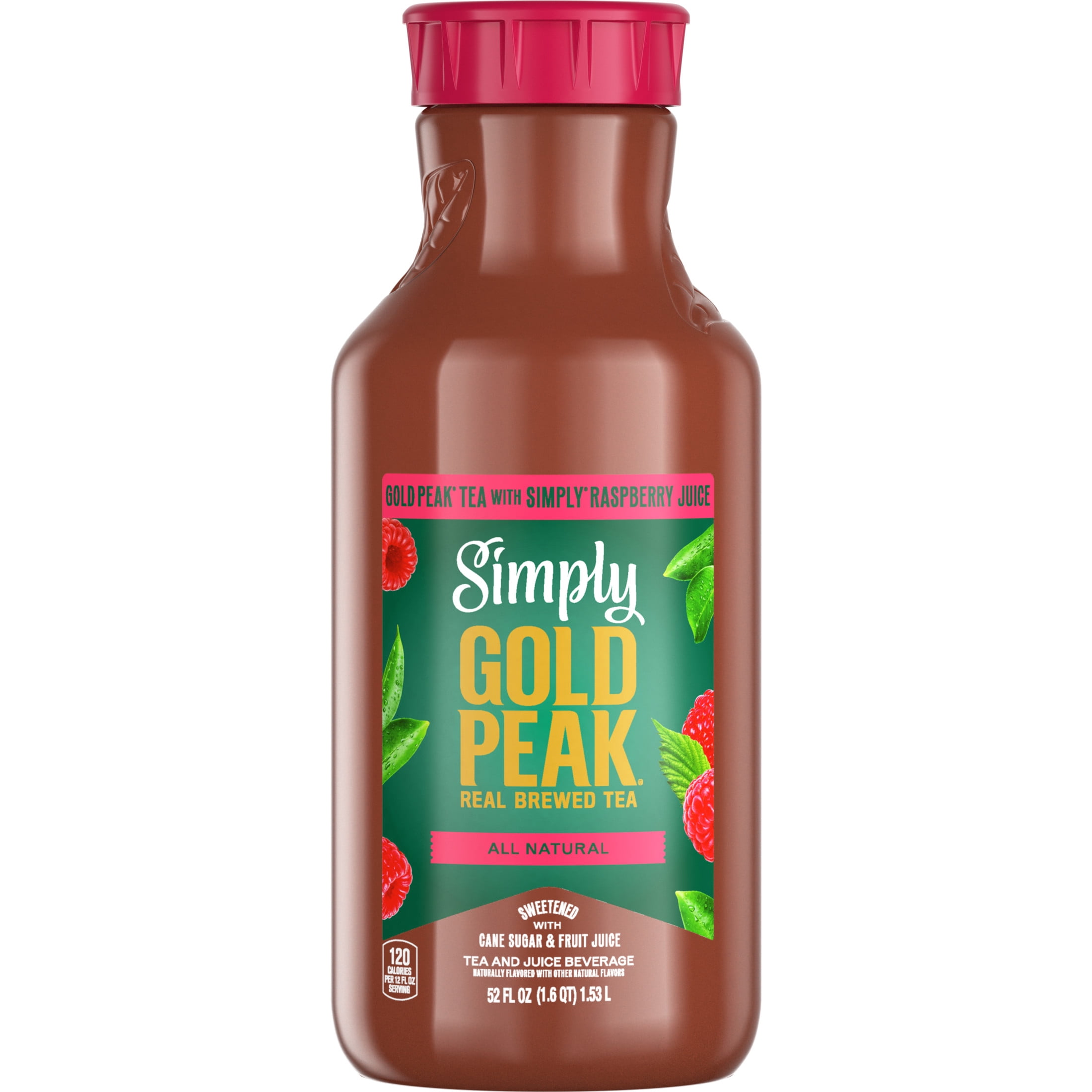 Simply Gold Peak Raspberry Iced Tea, Flavored Tea Bottle, 52 fl oz