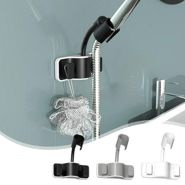 Soporte ajustable de ducha sin taladro | Soporte para boquilla solar de flor giratoria | Base de pared para baño | Plástico | Blanco Gris | 12x9,5x2,6cm | Estable, fácil de instalar, uso versátil