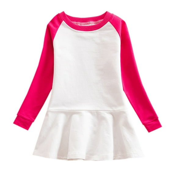 Odeerbi Toddler Girls Raglan Sweatshirt Dress Spring Fall Long Sleeve Cute Cotton Dress Color Blocked Round Neck Loose Comfortable Casual Dress Toddler Girls Clothes