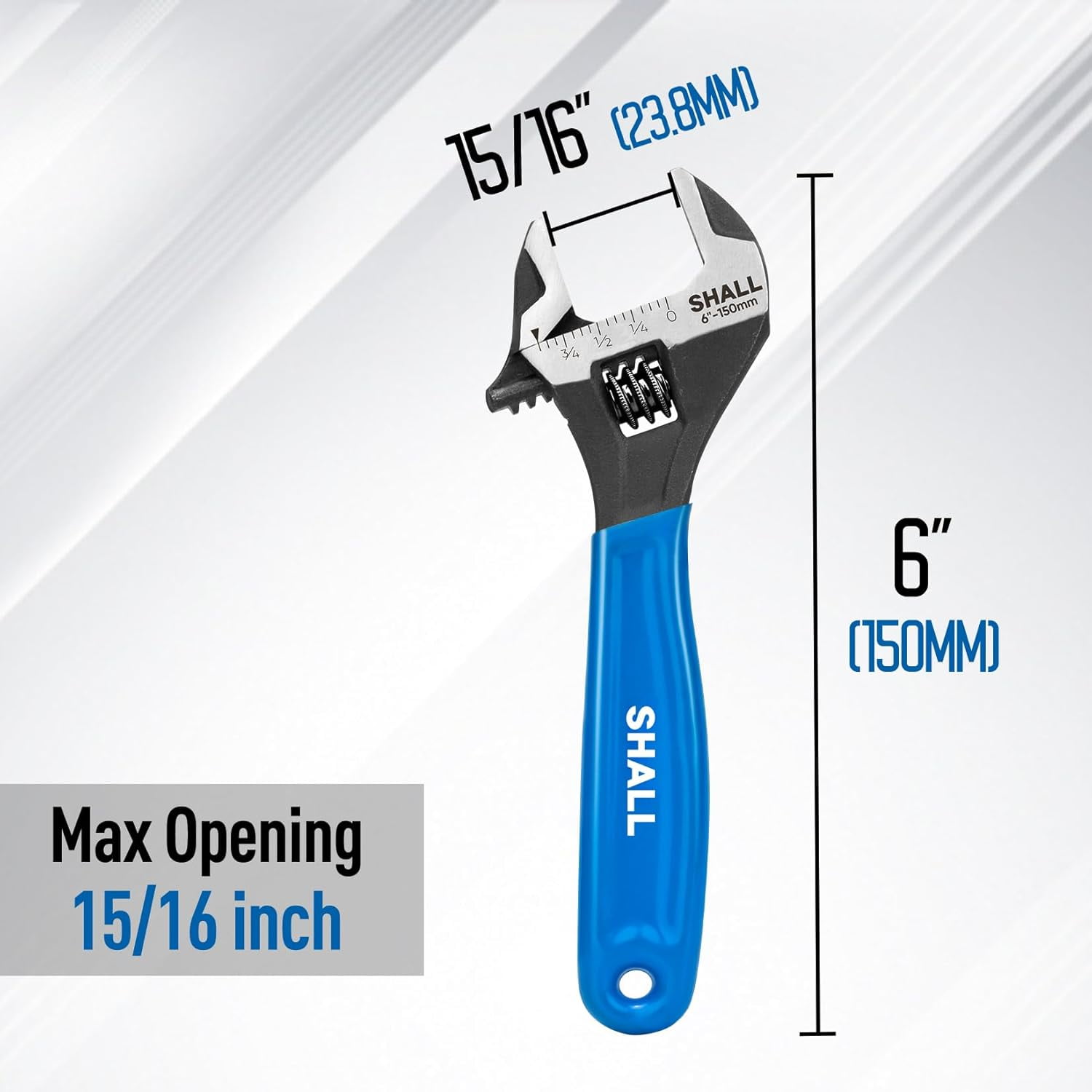 MKEUDQ-8 Inch Adjustable Wrench, Cr-V Steel Spanner with Cushion Grip, Wide Jaw Black Oxide Wrench with Laser-etched SAE Scales for Home, Garage, Workshop and DIY