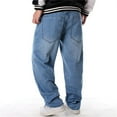 thumbnail image 5 of LUOBANIU Men's Loose Fit Baggy Hip Hop Cotton Denim Work Pants Straight Leg Jeans (022 Blue, 38), 5 of 6