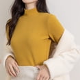 thumbnail image 3 of Camisas de manga larga con cuello alto para mujer, moda de otoño, capas básicas, ajustadas, ropa interior térmica suave, Tops, amarillo, 3 of 7