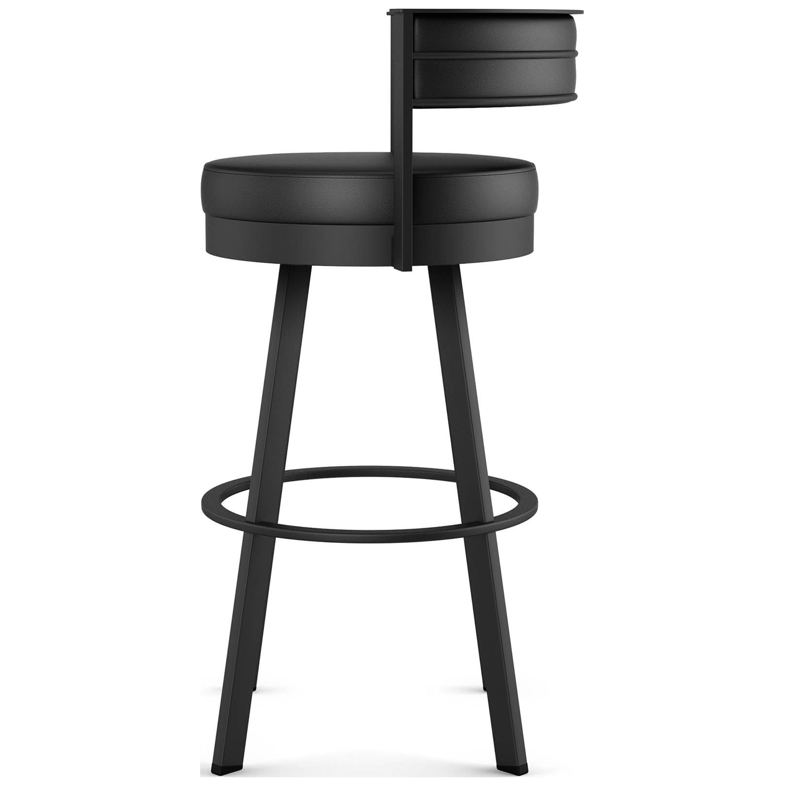 Amisco Browser 30 In. Swivel Bar Stool - Black Faux Leather / Black Metal
