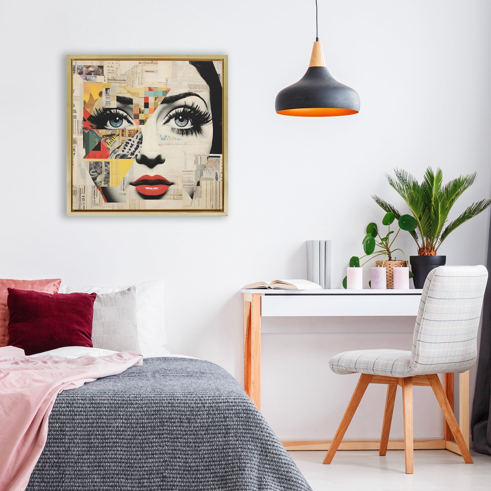 Stupell Industries Fashion Collage Pop Portrait Gold Framed Floater Canvas Wall Art, design by Creative Studio