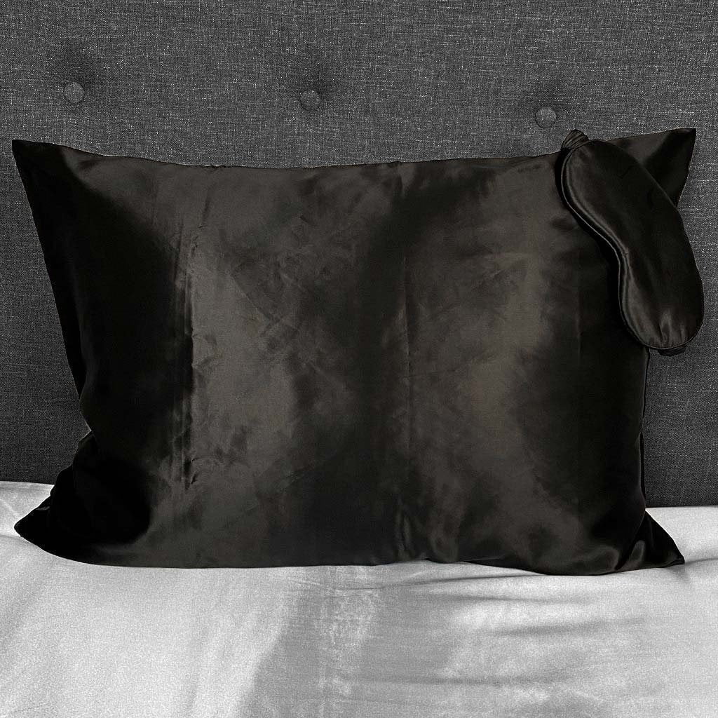 22 Momme Silk Pillowcase & Sleep Mask Gift Set - Black