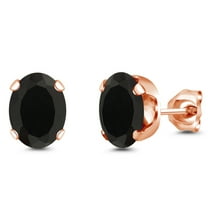 Gem Stone King 18K Rose Gold Plated Silver Black Onyx Stud Earrings for Women Men | 3.20 Cttw | Gemstone December Birthstone | Oval 8X6MM