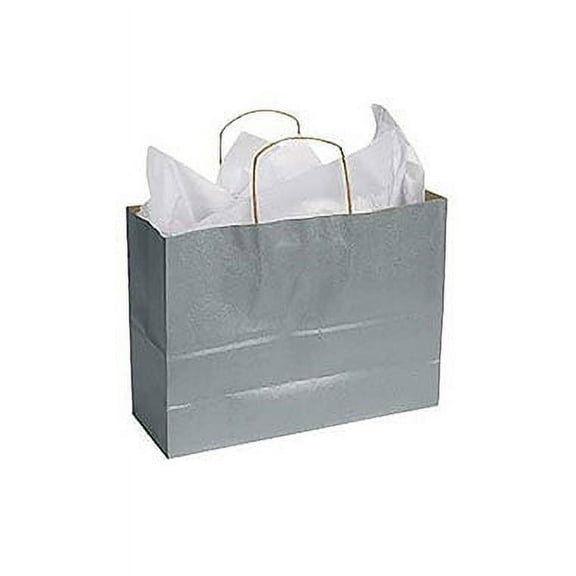 SSWBasics Large Metallic Silver Paper Shopping Bags - 16”L x 6”D x 12 ½”H - Case of