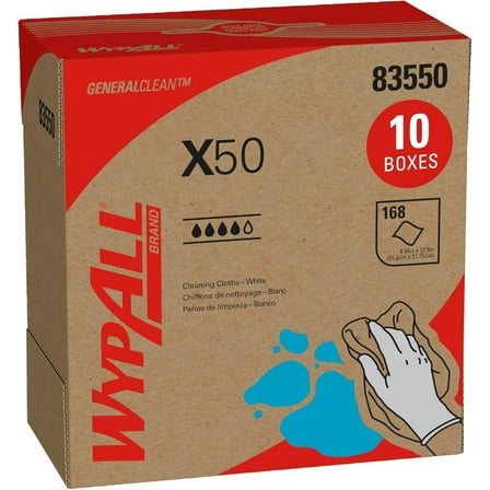 JCLP GeneralClean X50 Cloths Cleaning Wipes (83550), Pop-Up Box, Strong Towels for Extended Use, White (10 Packs of 168 Sheets, 1,680 Sheet Total)