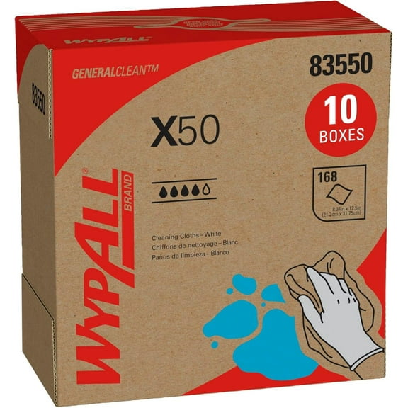 JCLP GeneralClean X50 Cloths Cleaning Wipes (83550), Pop-Up Box, Strong Towels for Extended Use, White (10 Packs of 168 Sheets, 1,680 Sheet Total)