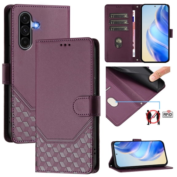 For Samsung Galaxy A56 5G PU Leather Flip Phone Case,With Shoulder Strap&Wrist Strap,Card Holder,Flip Folding Kickstand,Diamond Pattern Embossed,Shockproof RFID Blocking Wallet Case,Darkpurple