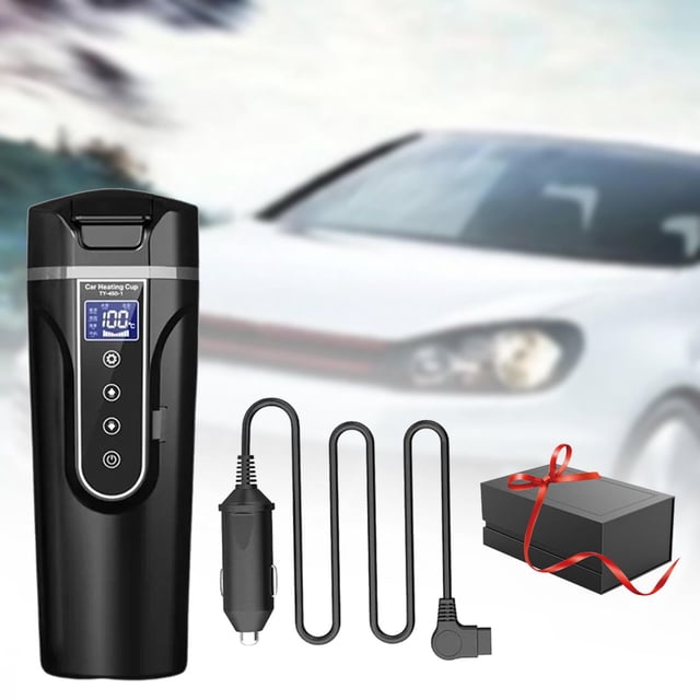 Tetera eléctrica para coche, taza calefactora de acero inoxidable, portátil, 24V/12V, tetera de viaje para coche, taza de café para viaje en avión , negro