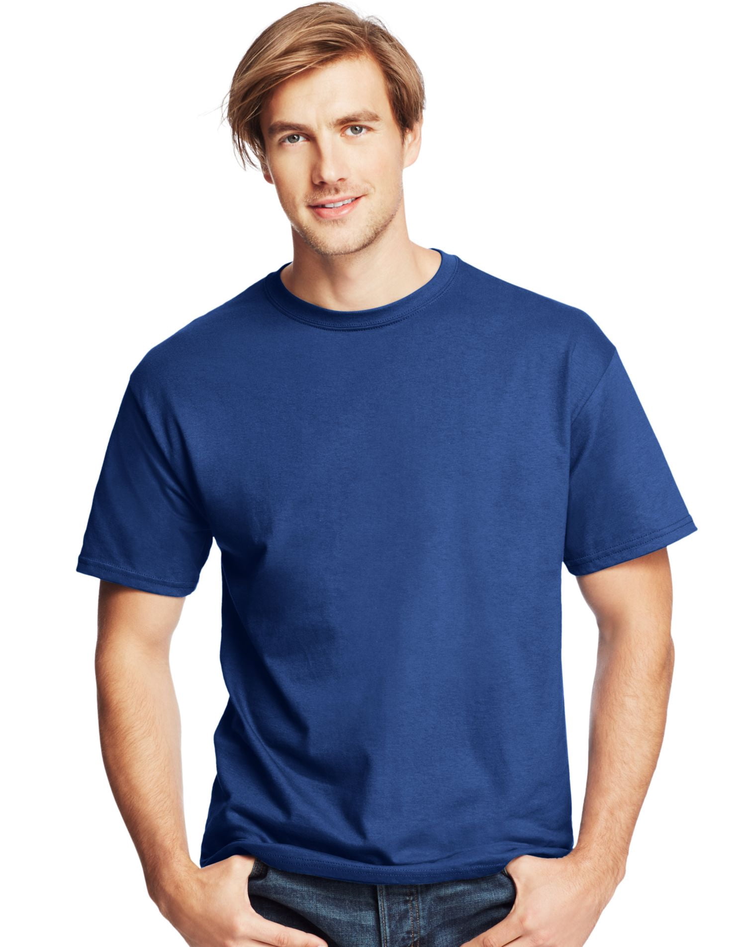 Hanes T-Shirts à Col Ras du Cou ComfortSoft pour Hommes, Lot de 4, 3TG, Bleu Royal Foncé