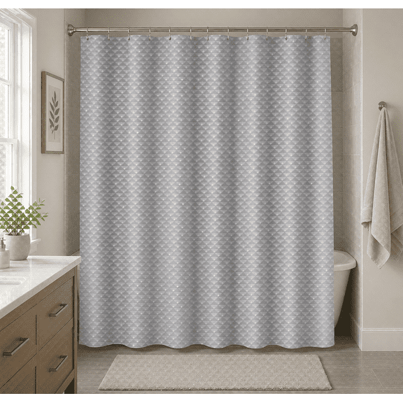 Serafina Home Gray Fabric Shower Curtain: Modern Geometric with Silver Metallic Accent