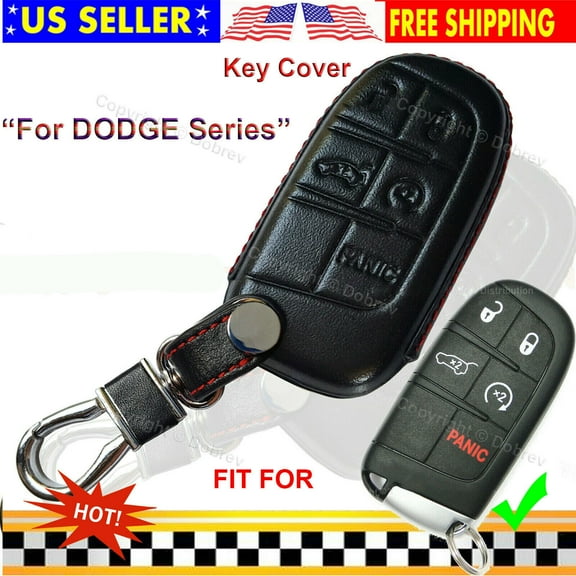 Genuine Leather Smart Remote Case Protector Cover Fob Holder for Dodge Jeep Key