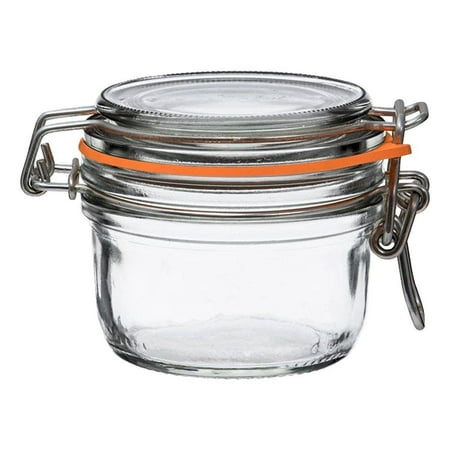 Le Parfait Glass Jars - 4 Le Parfait Super Terrines - New Stainless Steel Wire - Wide Mouth French Glass Preserving Jars with Straight Bodies, Glass Lids and Natural Rubber Seals - Zero Waste Packaging (4, 125ml - 4oz - SS)