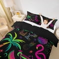 thumbnail image 3 of jejeloiu Neon Flamingo Party Bedding For Girls,Tropical Hawaii Holiday Duvet Cover Full,Black Multicolor,Black Reversible,3-Piece,1 Duvet Cover and 2 Pillowcases, 3 of 6