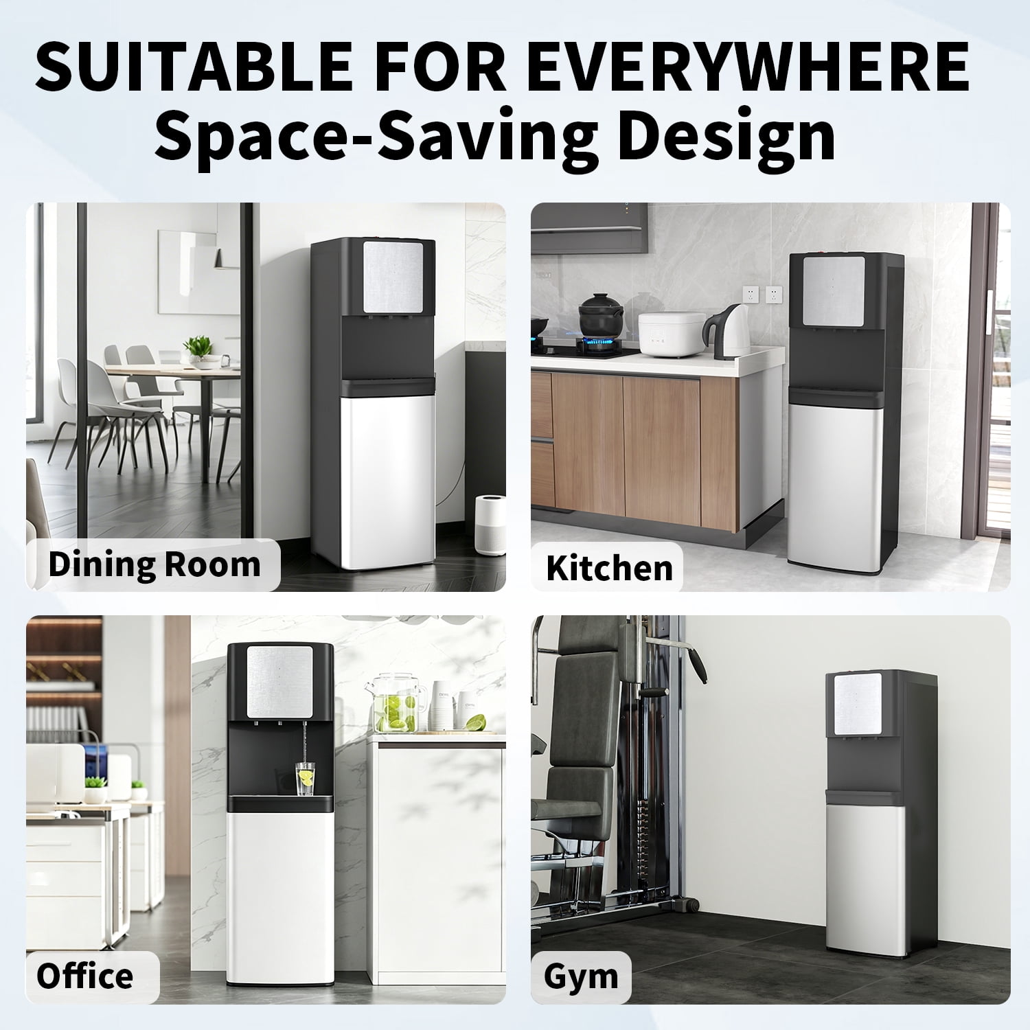 Stainless Steel Bottom Load Water Dispenser with LED Display, Water Cooler Equipped 3 Settings & Safety Lock Fits 5 Gal Bottle for Home/Office/Kitchen