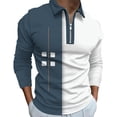 thumbnail image 2 of Fnnxeal Mens Polo Shirts Collared Casual Zipper Striped Long Sleeve Fall Winter Blue Polo Shirts for Men Size 2XL, 2 of 3