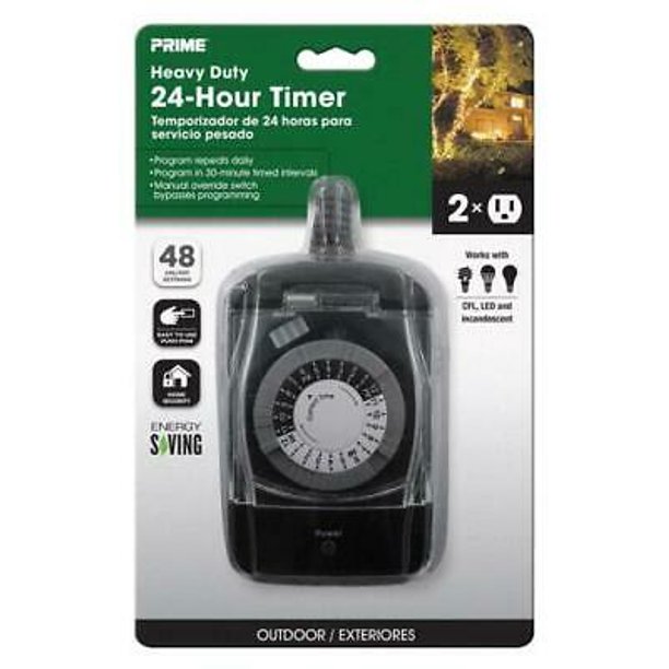 Prime Outdoor 24 Hour Mechanical Timer With Two Grounded Outlets 125